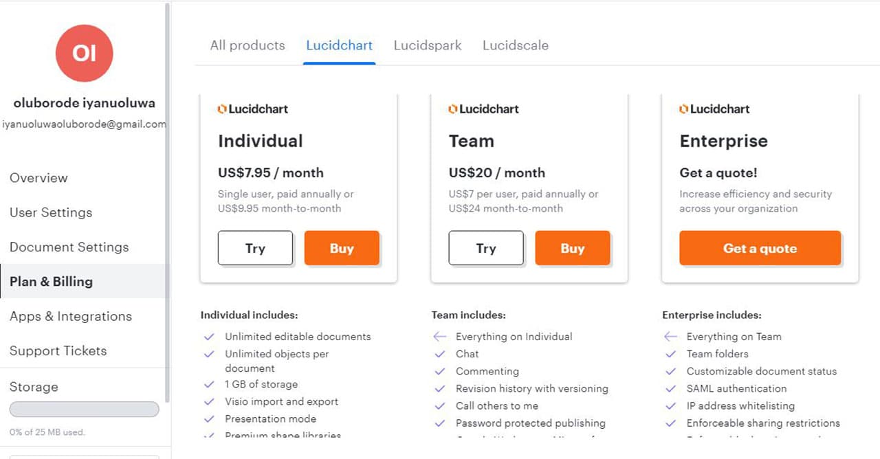 lucidchart pricings