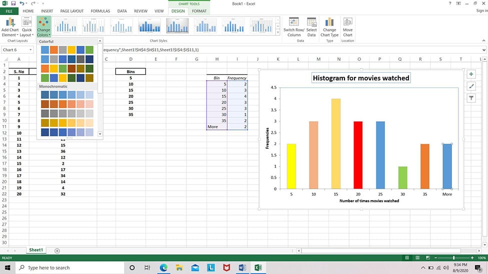 excel histogram bin range