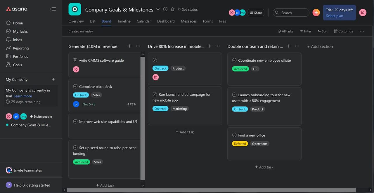 asana in dark mode