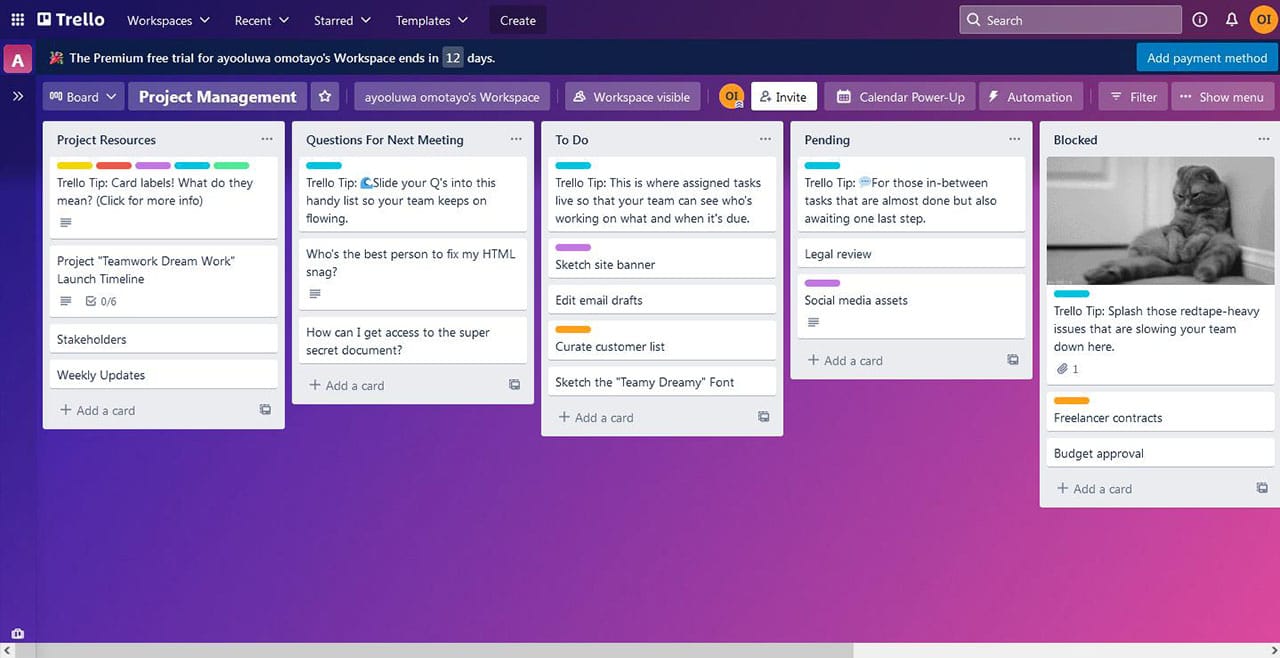 trello interface